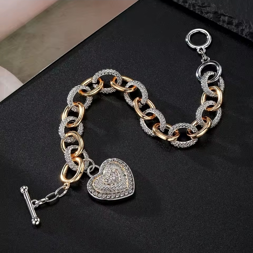 Silver and Gold Heart Charm Bracelet - Picture 3 of 8